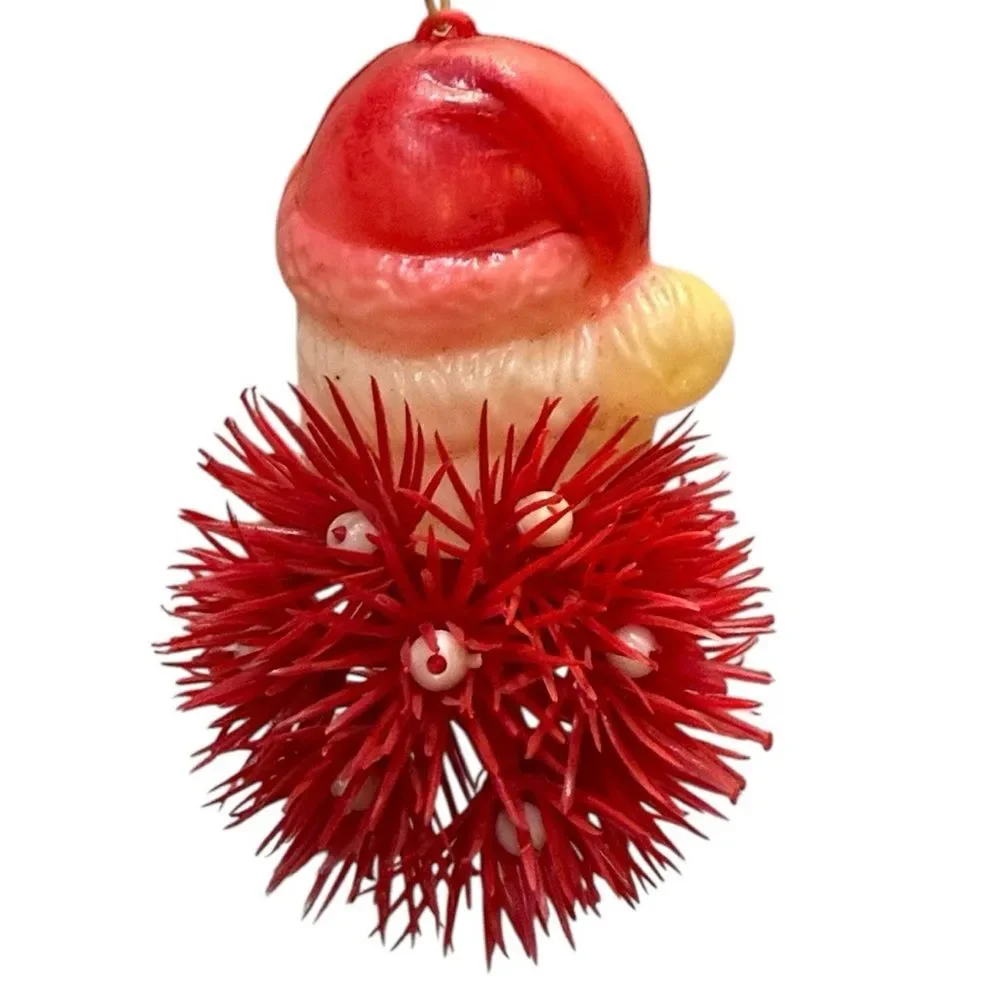 Mid Century 60s Santa Claus Christmas Ornament Plastic Head Porcupine Body VIDEO